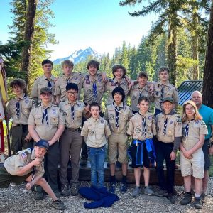 Group photo of Scouts BSA Troop 282 at summer camp.